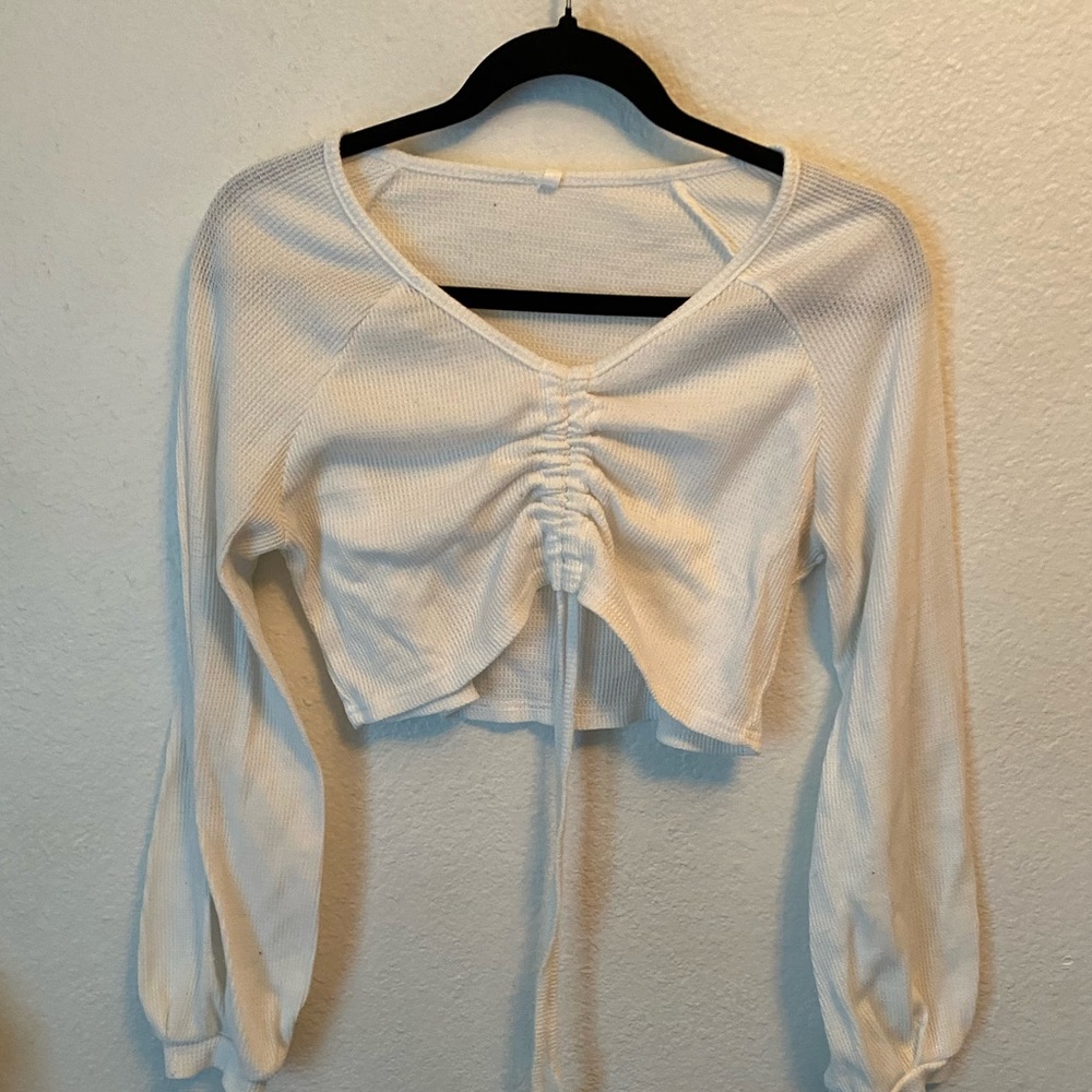 White cropped long sleeve top